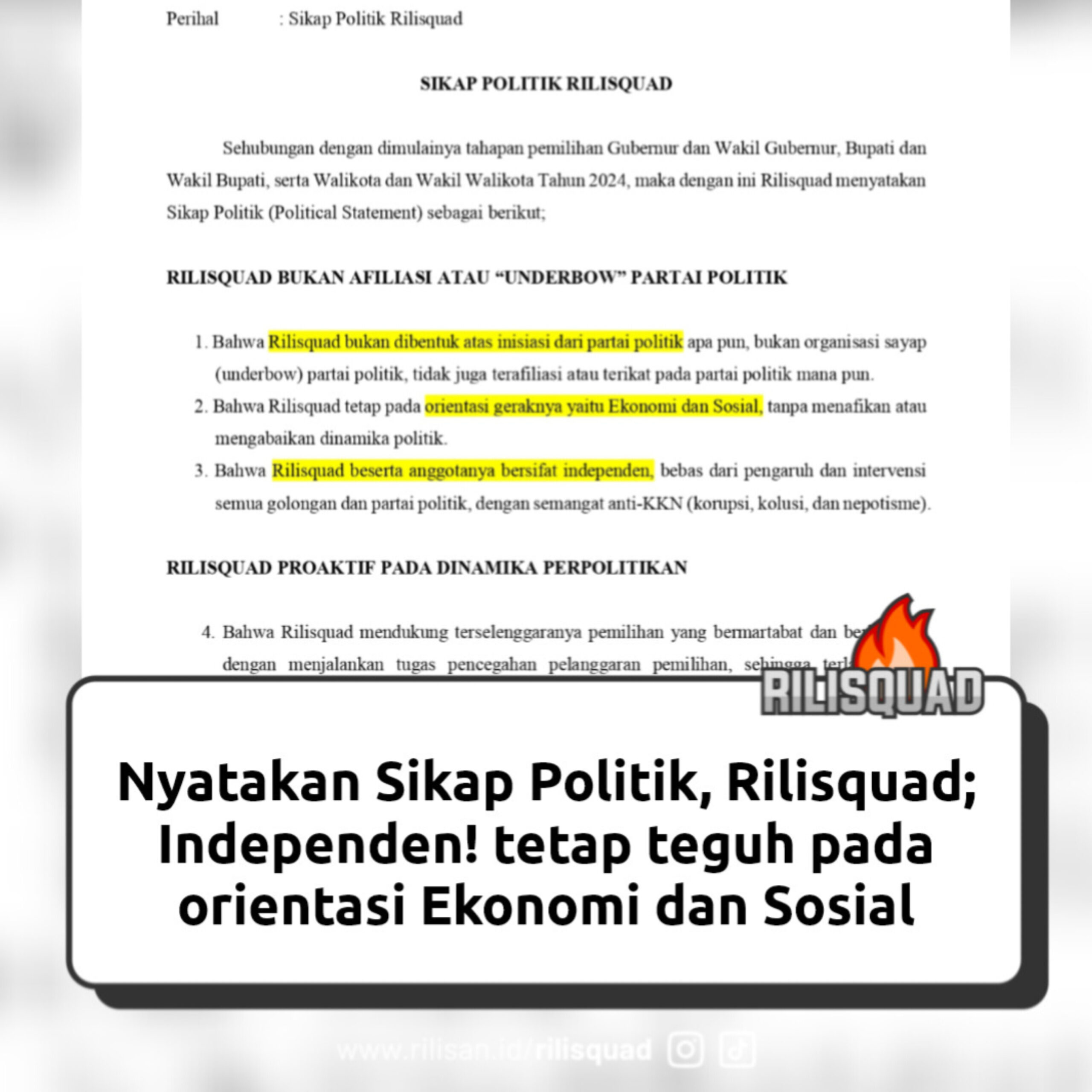 Sikap Politik Rilisquad, 5 September 2024